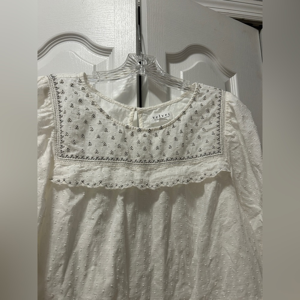 Velvet by Graham & Spencer Women’s Raina Swiss Dot Blouse Top Off-white Size L - Picture 5 of 15